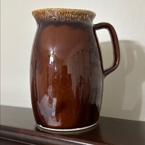 HULL USA Pottery Vintage Brown Tan Drip Design Oven Proof Pitcher